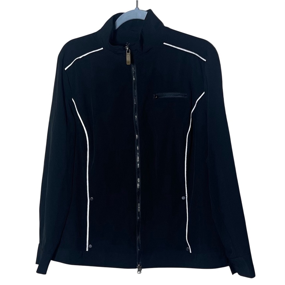 Women's Black Zi[-up Jacket with White Accents